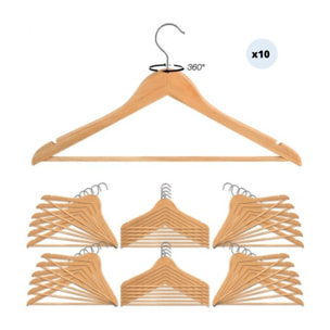 Lot de 10 Cintres en bois à  Tête rotative MSV