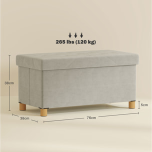 Puff Almacenaje, Banco Almacenaje Plegable, Capacidad de 67 L, 76x38x38 cm, Tapizado en Terciopelo, Baúl de Almacenamiento Dormitorio, Carga 120 kg, para Sala de Estar, Entrada, Crema