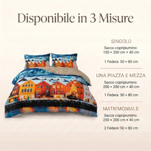 Parure Copripiumino in 100% Cotone con Federe Coordinate, Morbida e Traspirante, Certificata OEKO-TEX, Fantasie Moderne per Camera da Letto