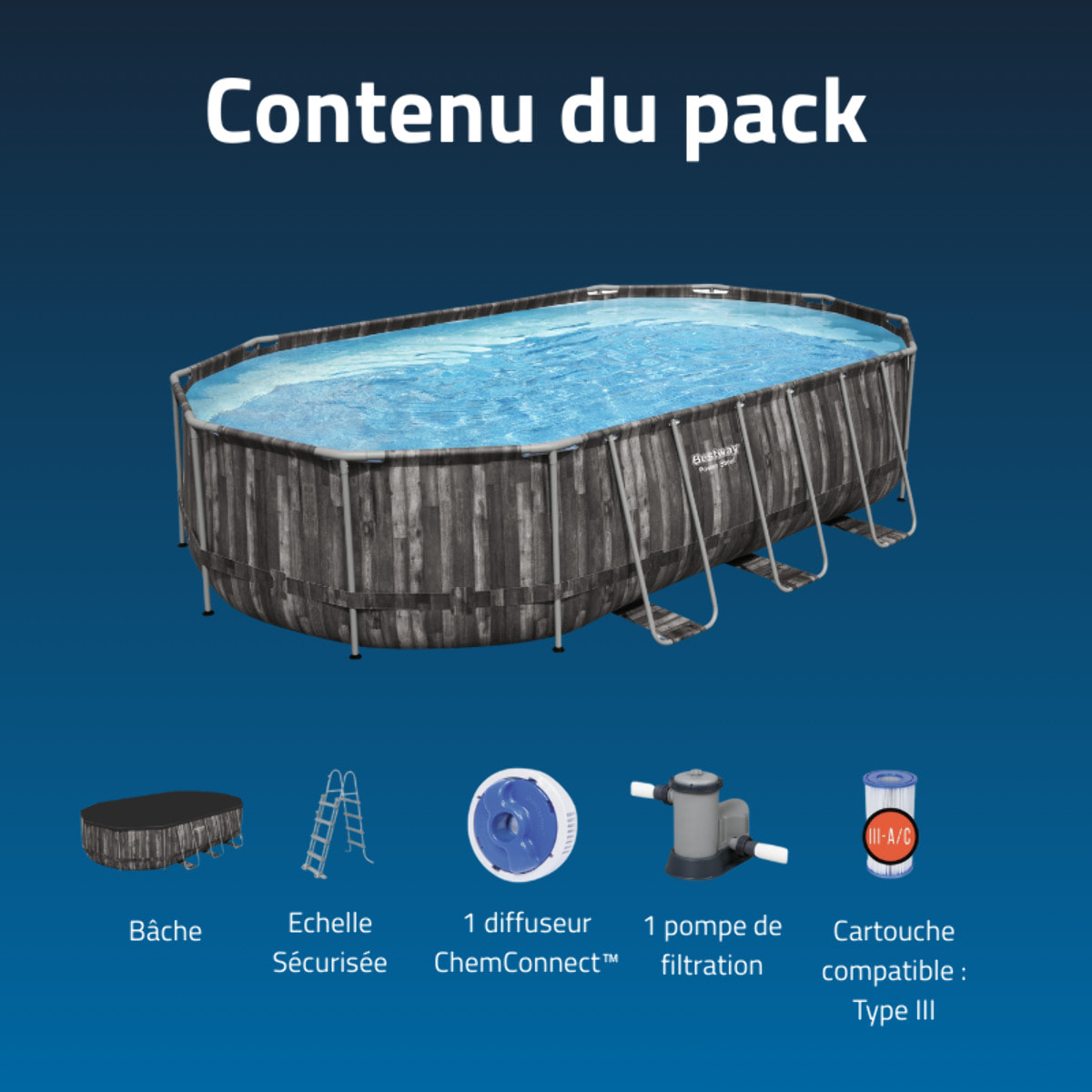 Bestway Piscine hors sol - Ovale - Steel Pro Max - Décor bois - 610 x 366 x 122 cm