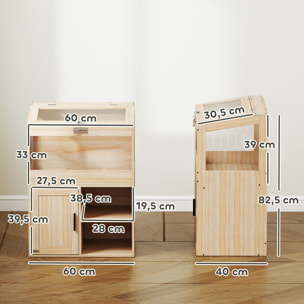 Jaula para Hámster con Espacio de Almacenaje Casa para Hámster con Paneles Acrílicos Visibles Estante Ajustable para Jerbo 60x40x82,5 cm Natural
