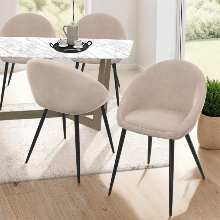Chaises Dory en velours taupe et pieds métal noirs - lot de 4
