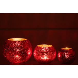 J-Line photophore Boule Craquele - verre - effet nacre - rouge - large
