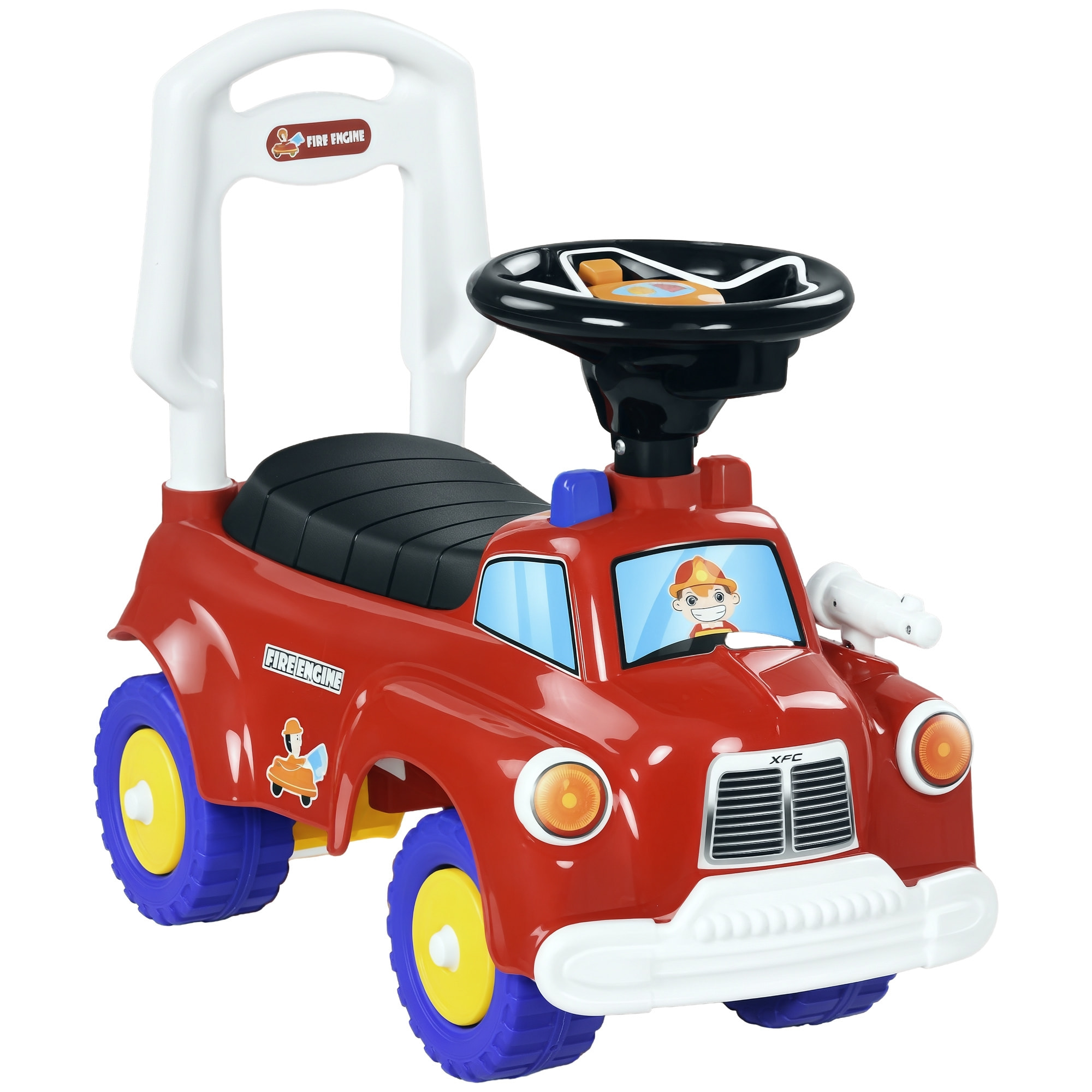 Coche Correpasillos para Niños de 18-36 Meses, Diseño de Camión de Bomberos, Correpasillos con 3 Luces, Música, Compartimento de Almacenaje y Volante, 49x24x42 cm, Rojo