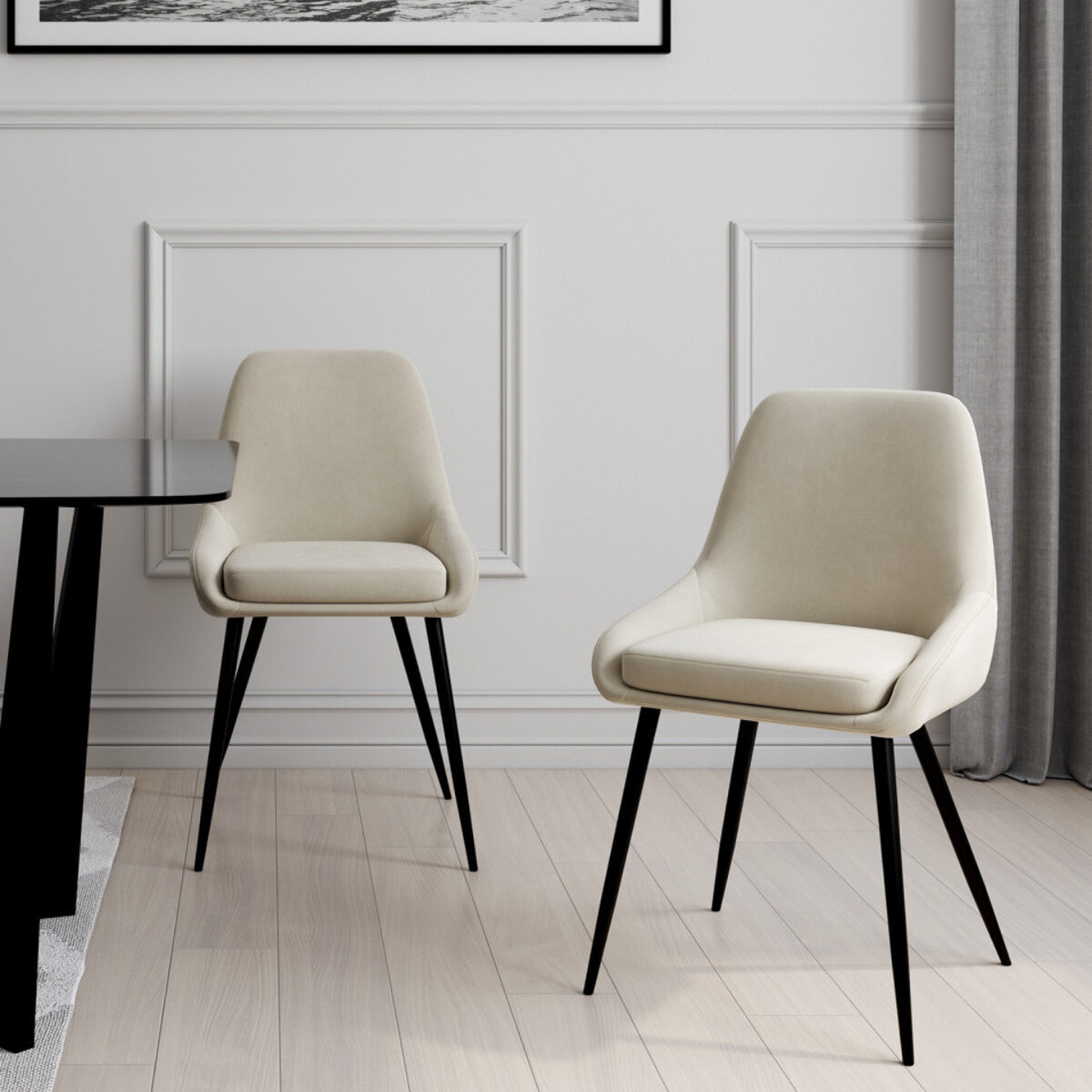 Chaises Olivia en velours et pieds métal - Crème
