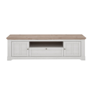 Meuble TV en bois effet chêne clair blanchi L204cm - ILONA