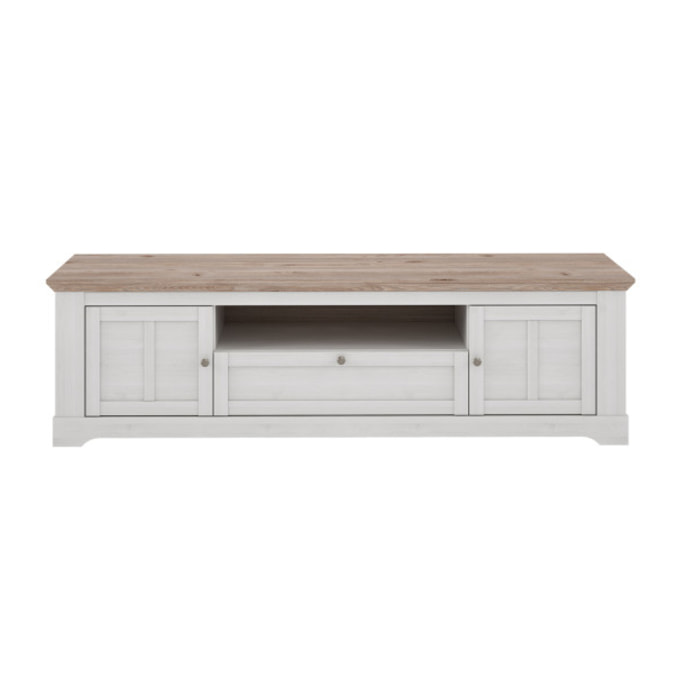 Meuble TV en bois effet chêne clair blanchi L204cm - ILONA