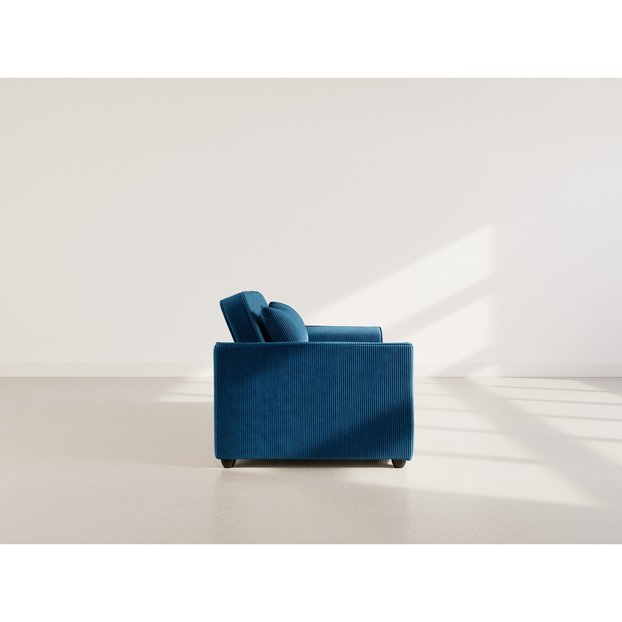 Ernest - Canapé droit 2 places convertible en velours côtelé - Bleu