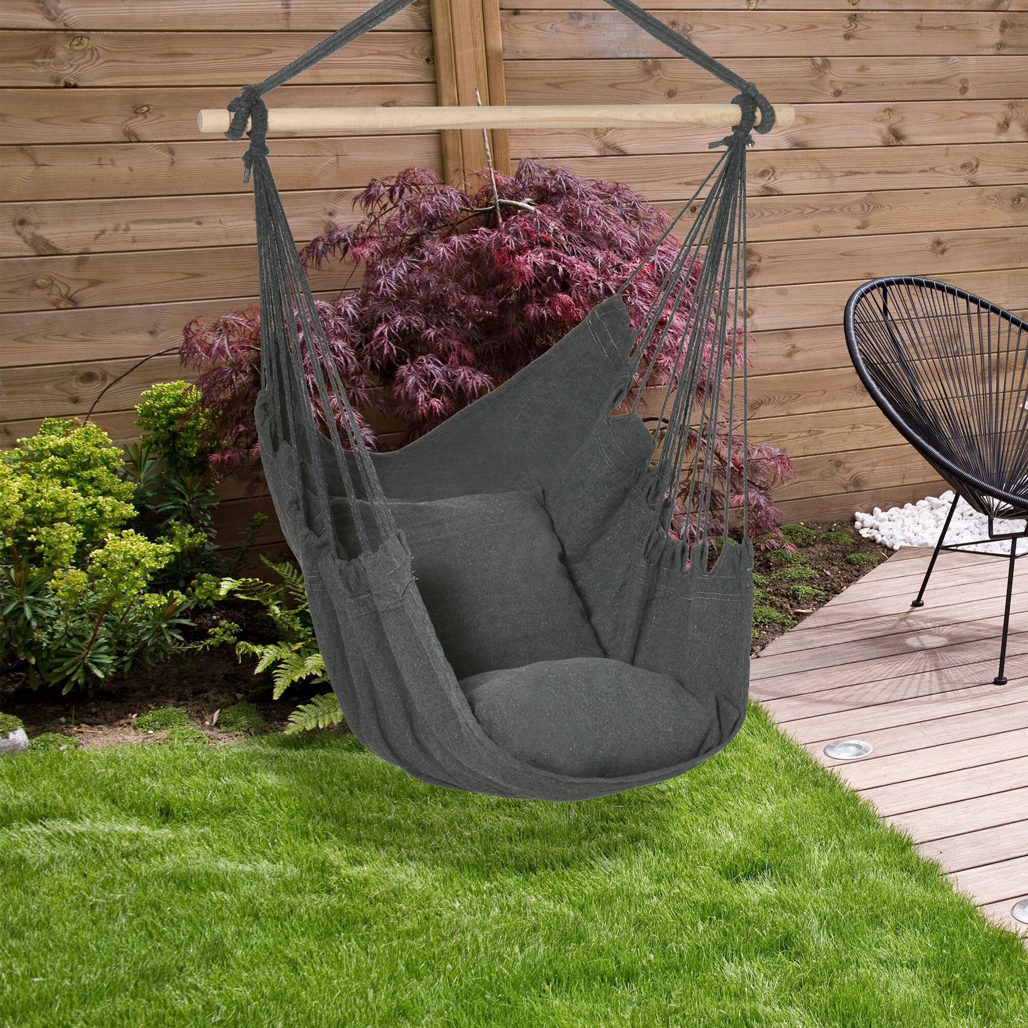 Chaise suspendue fauteuil suspendu chaise de détente coussins assise dossier coton polyester anthracite