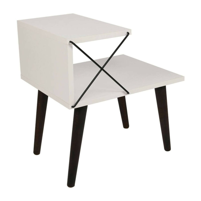 Comodino Newton, Comò basso, Tavolino da notte, Mensola da letto, 50x40h55 cm, Bianco