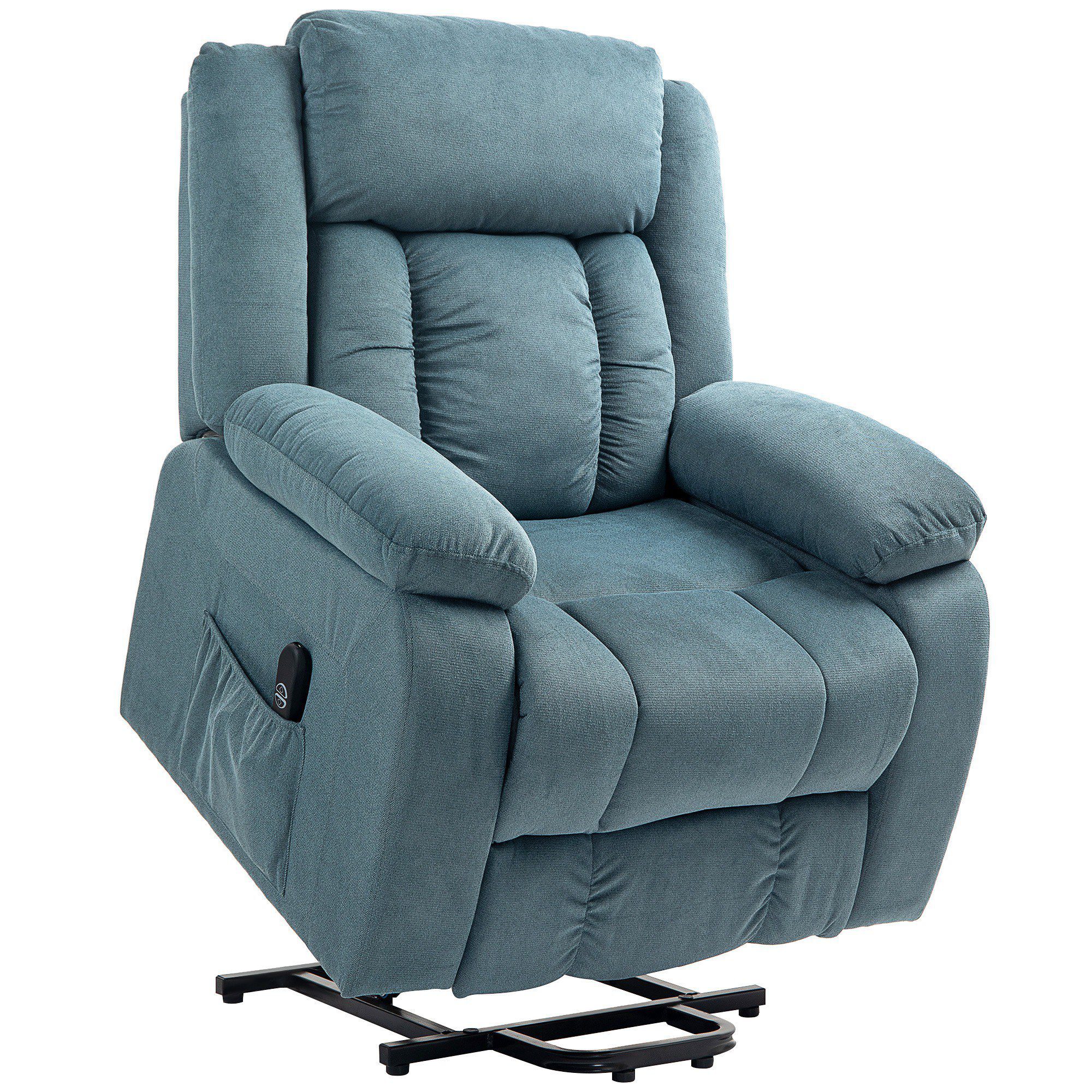 Sillón Relax Reclinable Eléctrico Sillón Levanta Personas con Mando a Distancia Puerto USB Reposapiés Acolchado Grueso y Bolsillos Laterales Sillón Elevador para Salón Dormitorio Azul