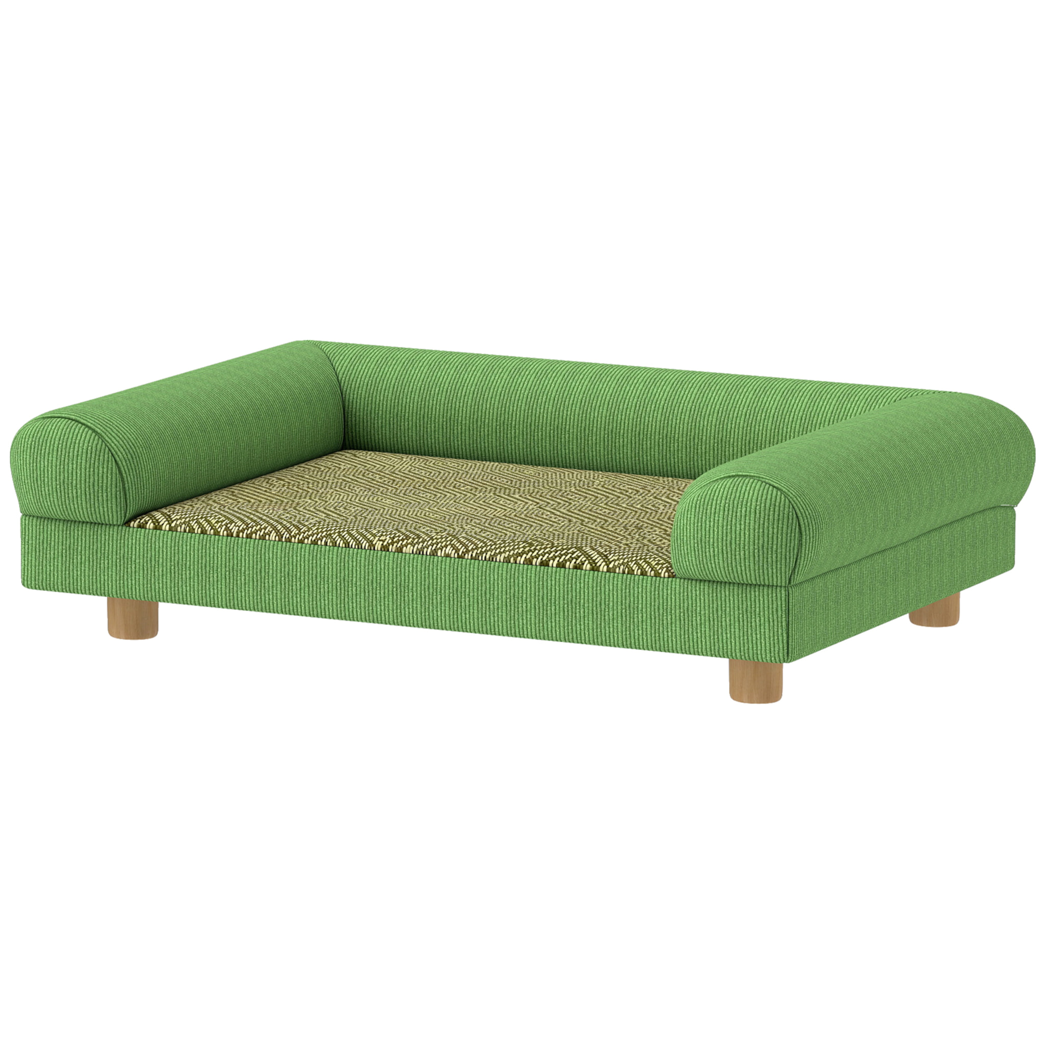 Canapé chien style nordique velours côtelé avec accoudoirs dossier dim. 63x41x17cm bois vert