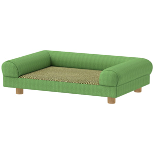 Canapé chien style nordique velours côtelé avec accoudoirs dossier dim. 63x41x17cm bois vert