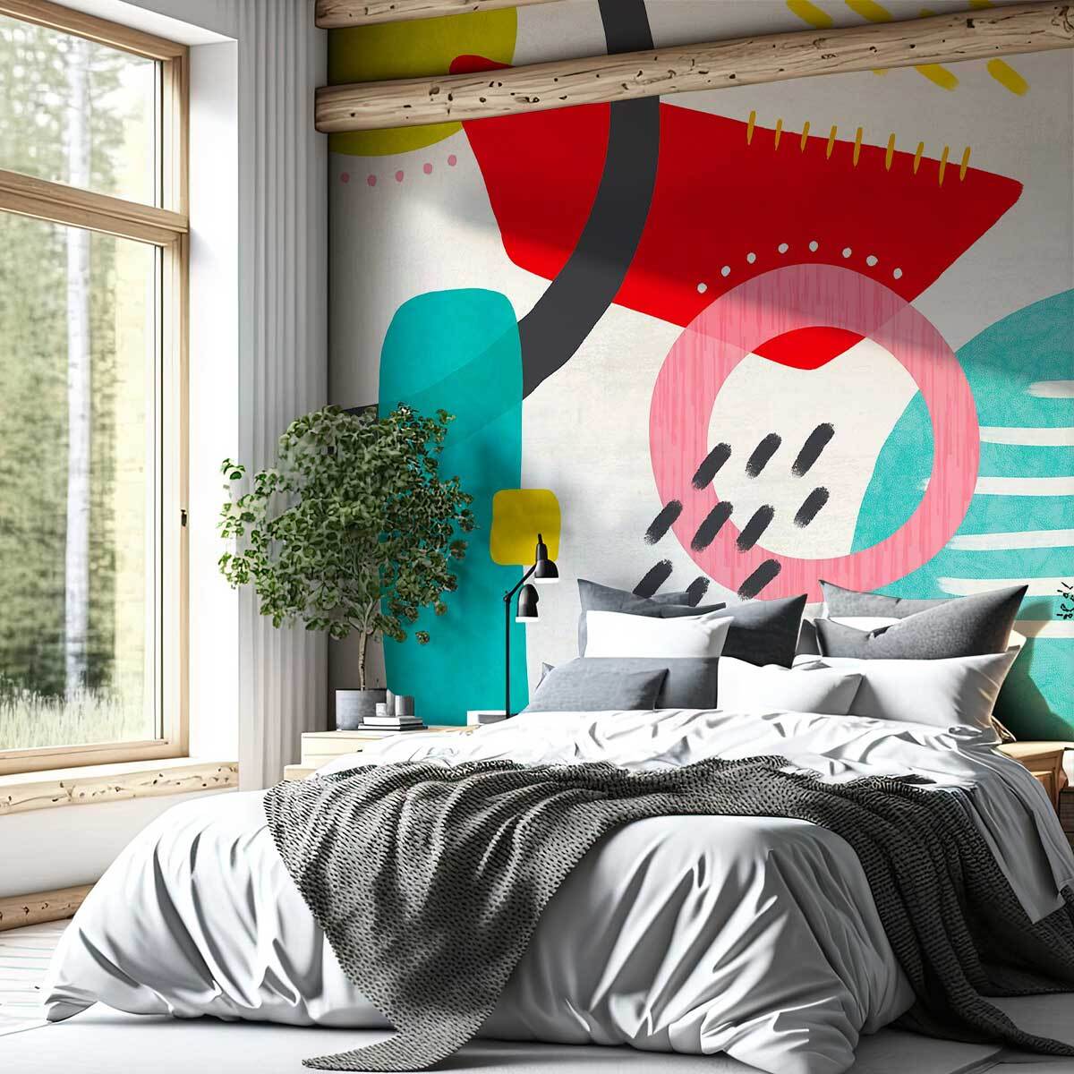 Papier peint composition abstraite formes et textures contemporaines Intissé