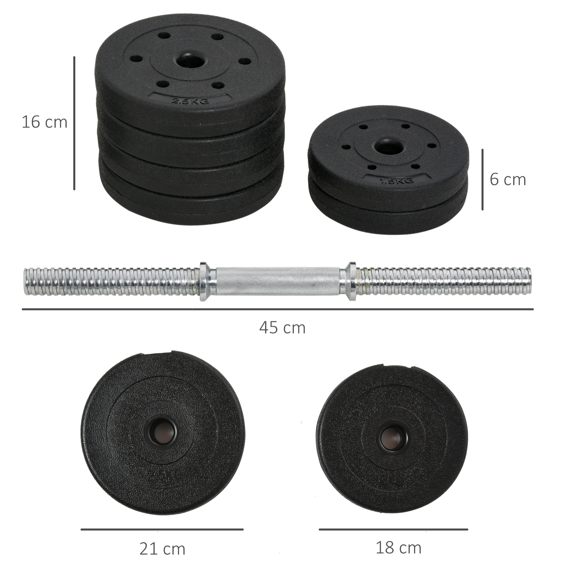 Ensemble d'haltères courtes total 30 Kg - barres incluses - entraînement musculaire & haltérophilie - acier PU noir