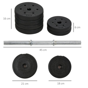Ensemble d'haltères courtes total 30 Kg - barres incluses - entraînement musculaire & haltérophilie - acier PU noir