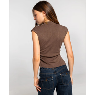 Top de punto sin mangas con frunces laterales de mujer