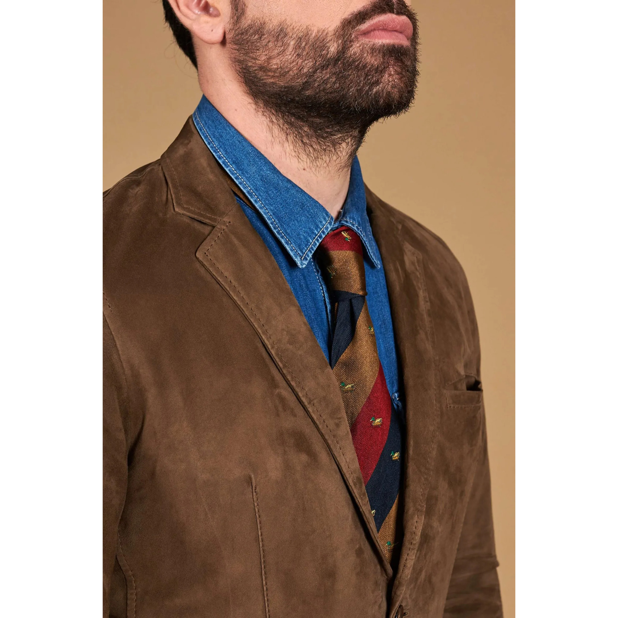 Blazer in pelle scamosciata color fango con due bottoni