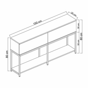 Credenza Djimsit, Buffet da soggiorno, Madia da salotto, Dispensa da cucina, 150x30h80 cm, Antracite e Argento