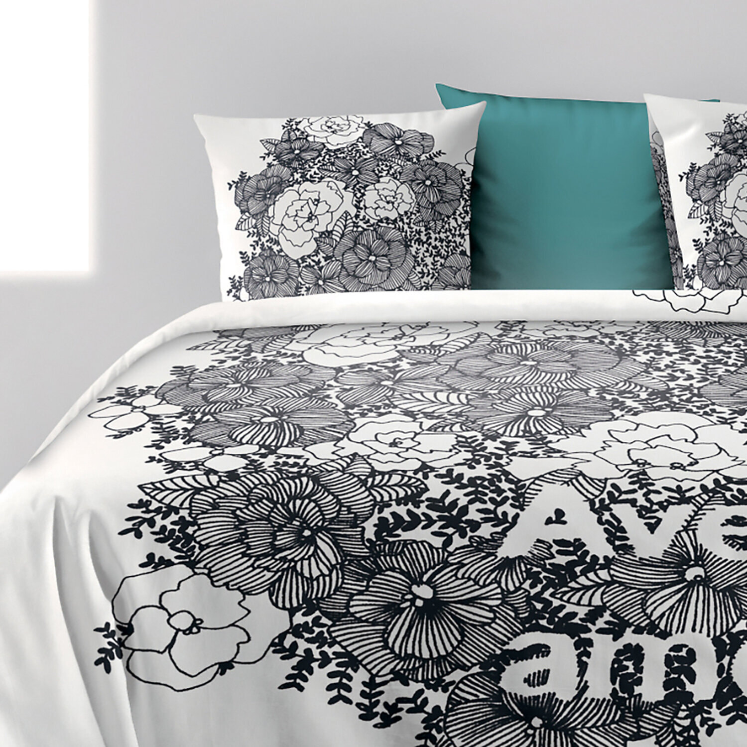 Parure housse de couette 3pcs 100% coton 47fils avec amour