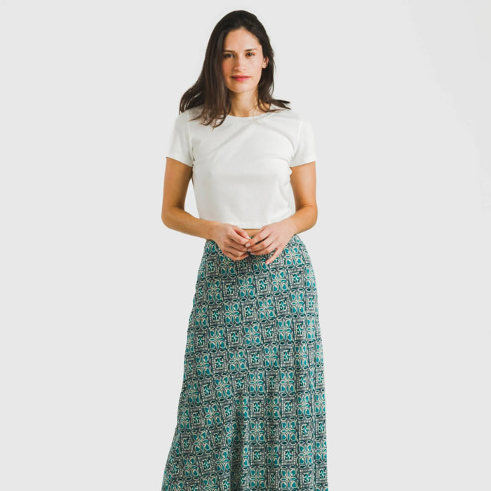 Falda midi viscosa bambula Malura Agua Marina