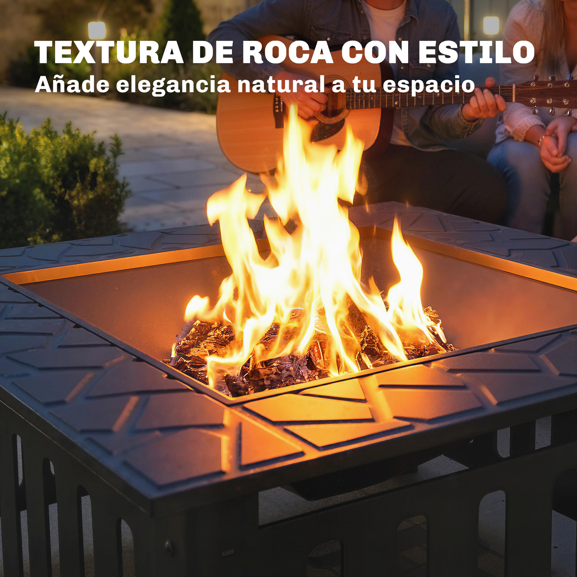 Brasero Exterior de Acero Cuadrado, 67x67x47 cm, Brasero Exterior Jardín con Atizador, Tapa de Malla, para Terraza, Camping, Fiesta, Negro