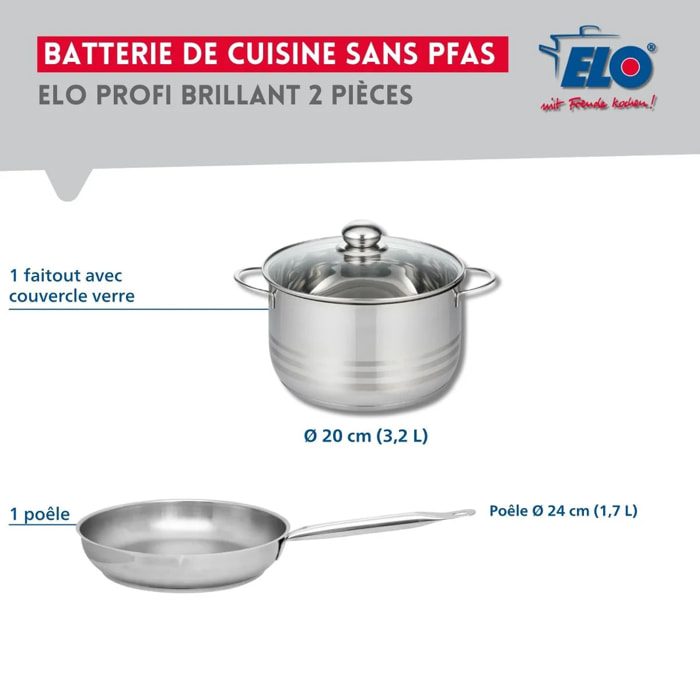 Ensemble de 1 Poêle de cuisson 24 cm et 1 faitout 20 cm Elo Profi Brillant