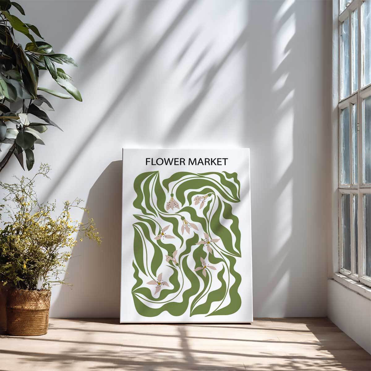 Tableau floral vert et beige style organique moderne Toile imprimée