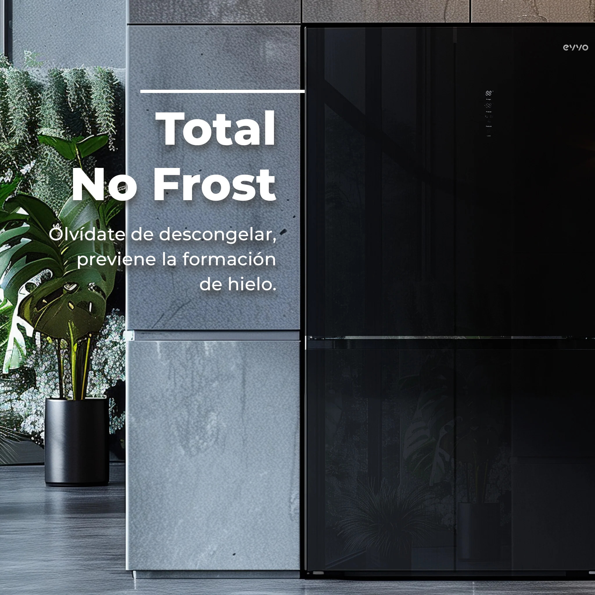 EVVO Frigorífico 4 puertas F100 Glass, Inverter, Total No Frost, 321l + 169l, Dispensador de agua