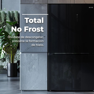 EVVO Frigorífico 4 puertas F100 Glass, Inverter, Total No Frost, 321l + 169l, Dispensador de agua