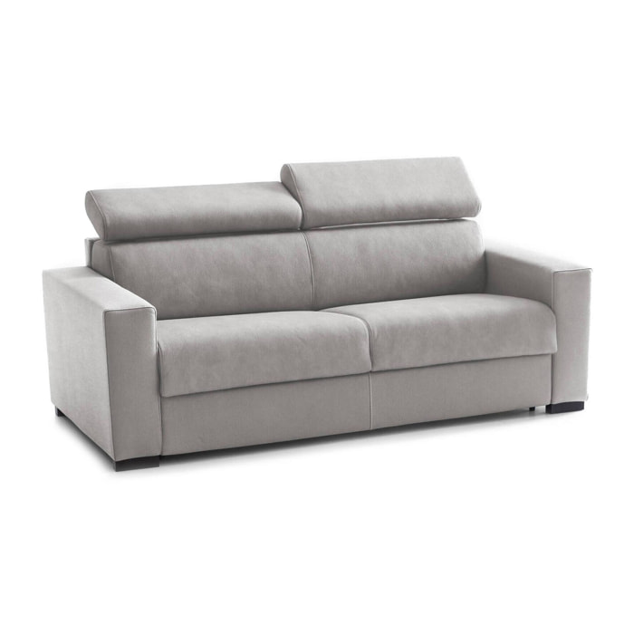 Divano Letto Aida, Divano a 2 posti Large, 100% Made in Italy, Sofà Soggiorno con apertura girevole, con poggiatesta regolabili e Braccioli slim, Cm 180x95h85, Grigio