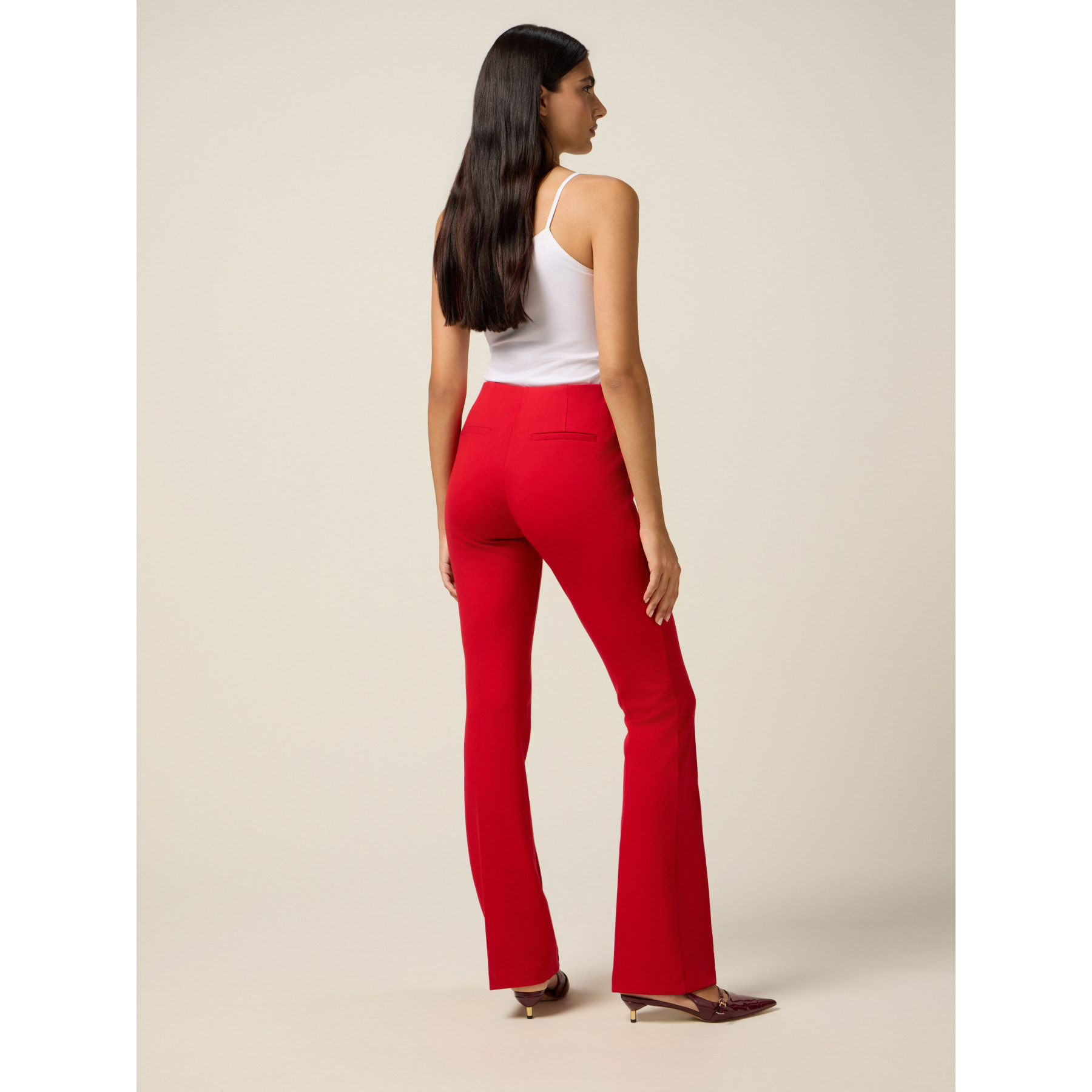 Oltre - Pantalones acampanados en punto milano - Rojo