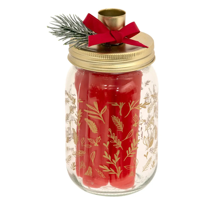 Lot de 5 bougies bâton et jarre photophore assorti