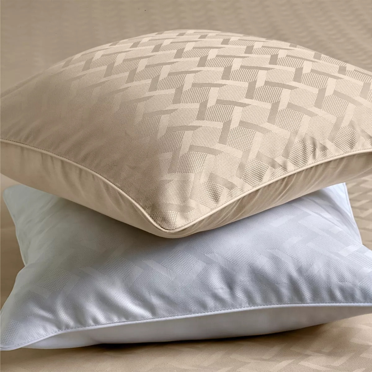 Lot de 2 taies satin de coton motif jacquard beige Adagio lin