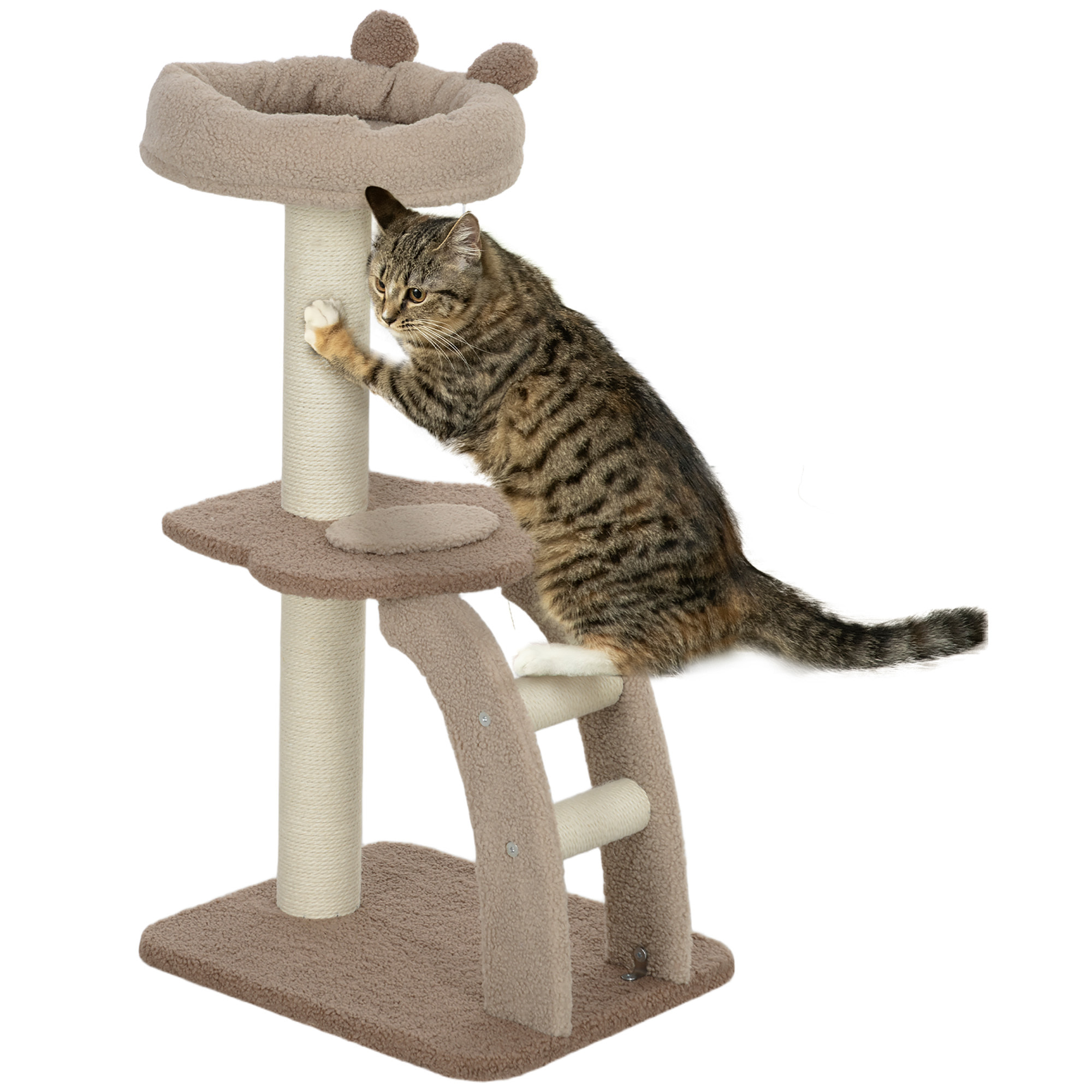 Árbol Rascador para Gatos Altura 88 cm Árbol para Gatos Torre para Gatos con Nido Plataformas Bola Colgante Escalera y Poste de Sisal Café