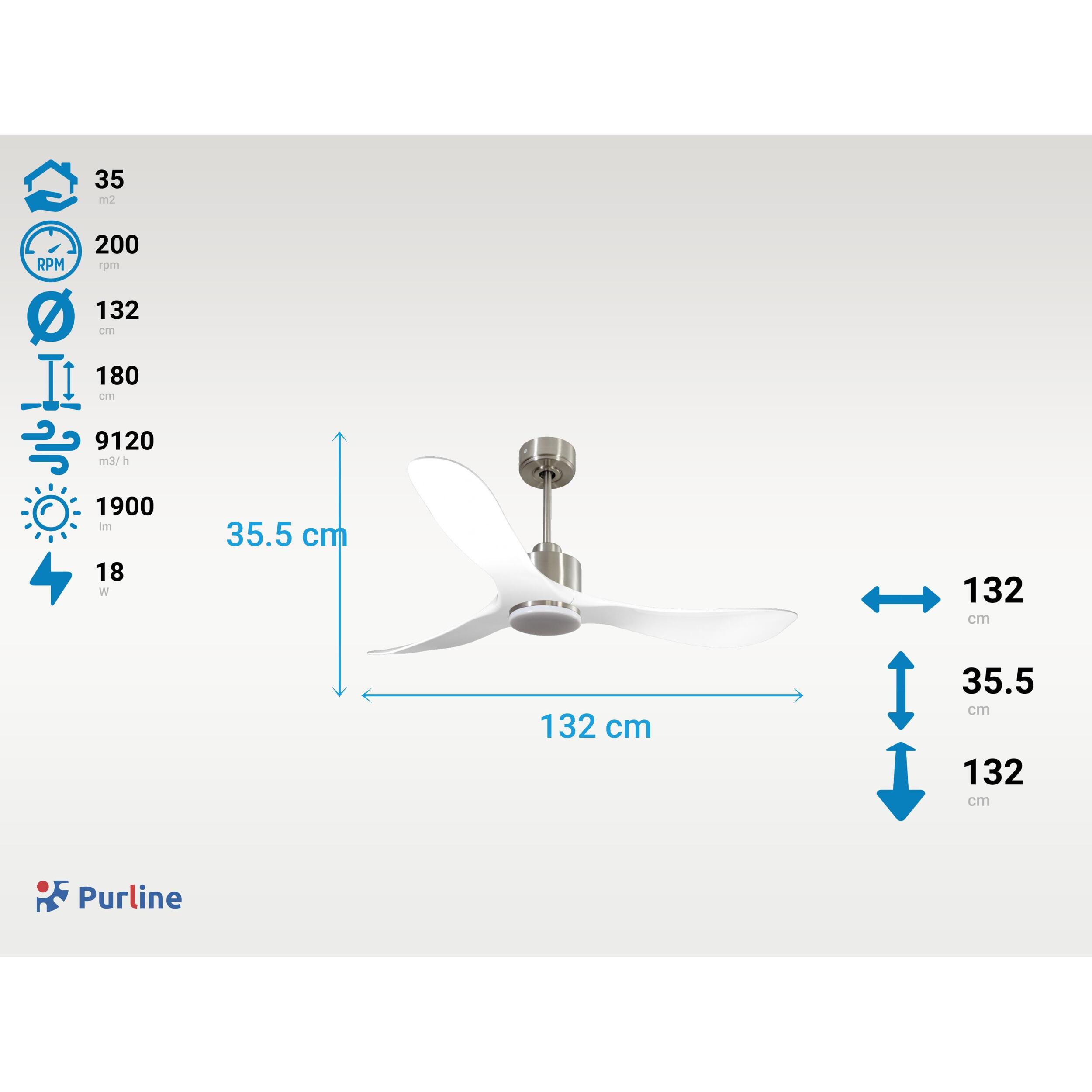 Ventilateur de plafond Réversible  Thermostat Dimmable Wifi Moteur à courant continu Toits en pente Télécommande Lumière à trois tons Hypersilence Mémoire