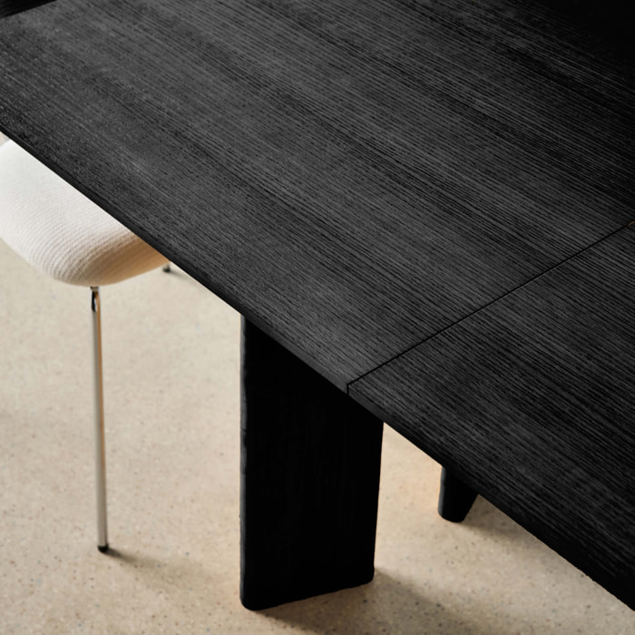 Table à manger rectangulaire extensible bois d'hévéa et placage chêne 6-8 places ALBANE