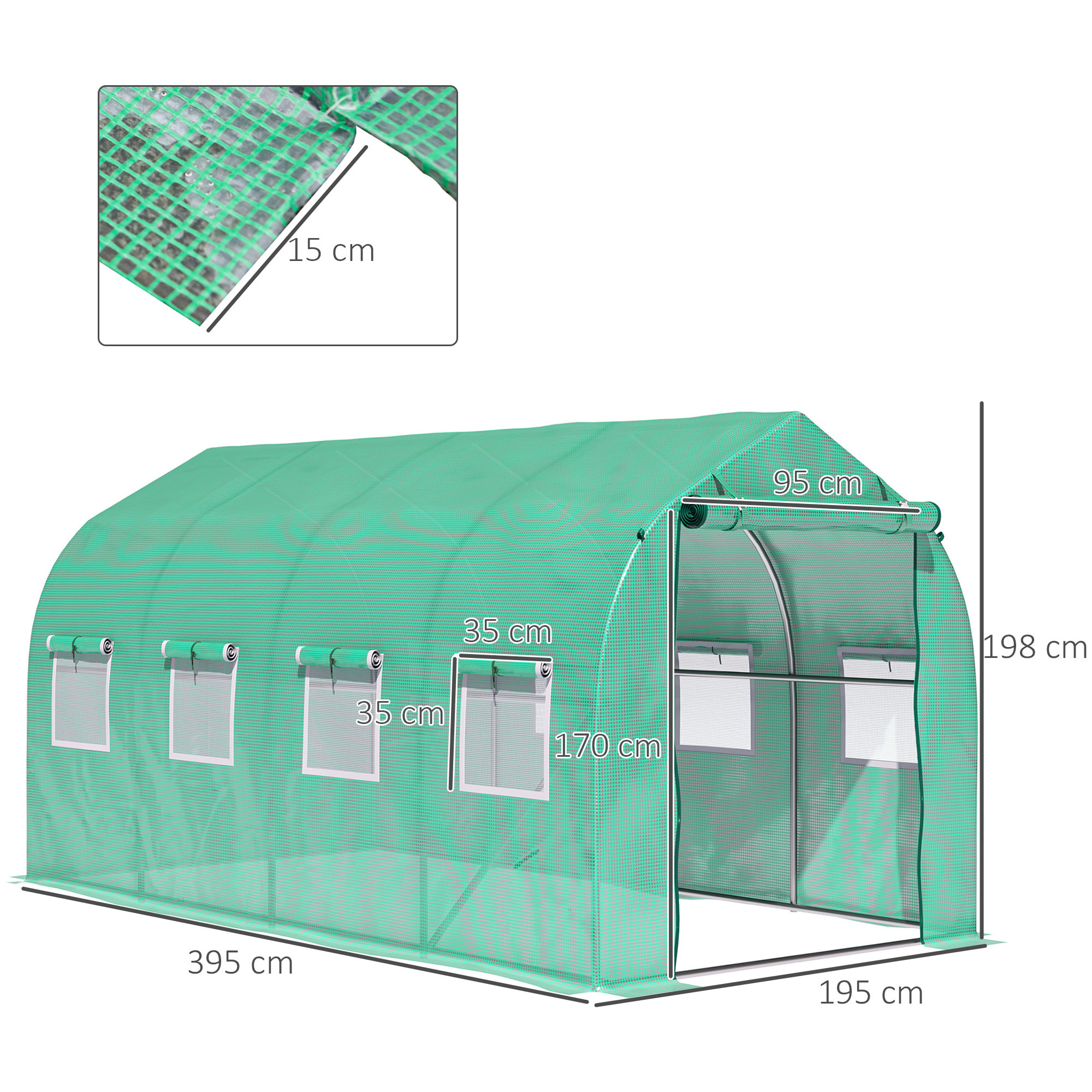 Invernadero de Exterior 4x2x2 m Invernadero de Túnel con 8 Ventanas de Malla y Puerta Invernadero de Huerto para Patio Jardín Verde