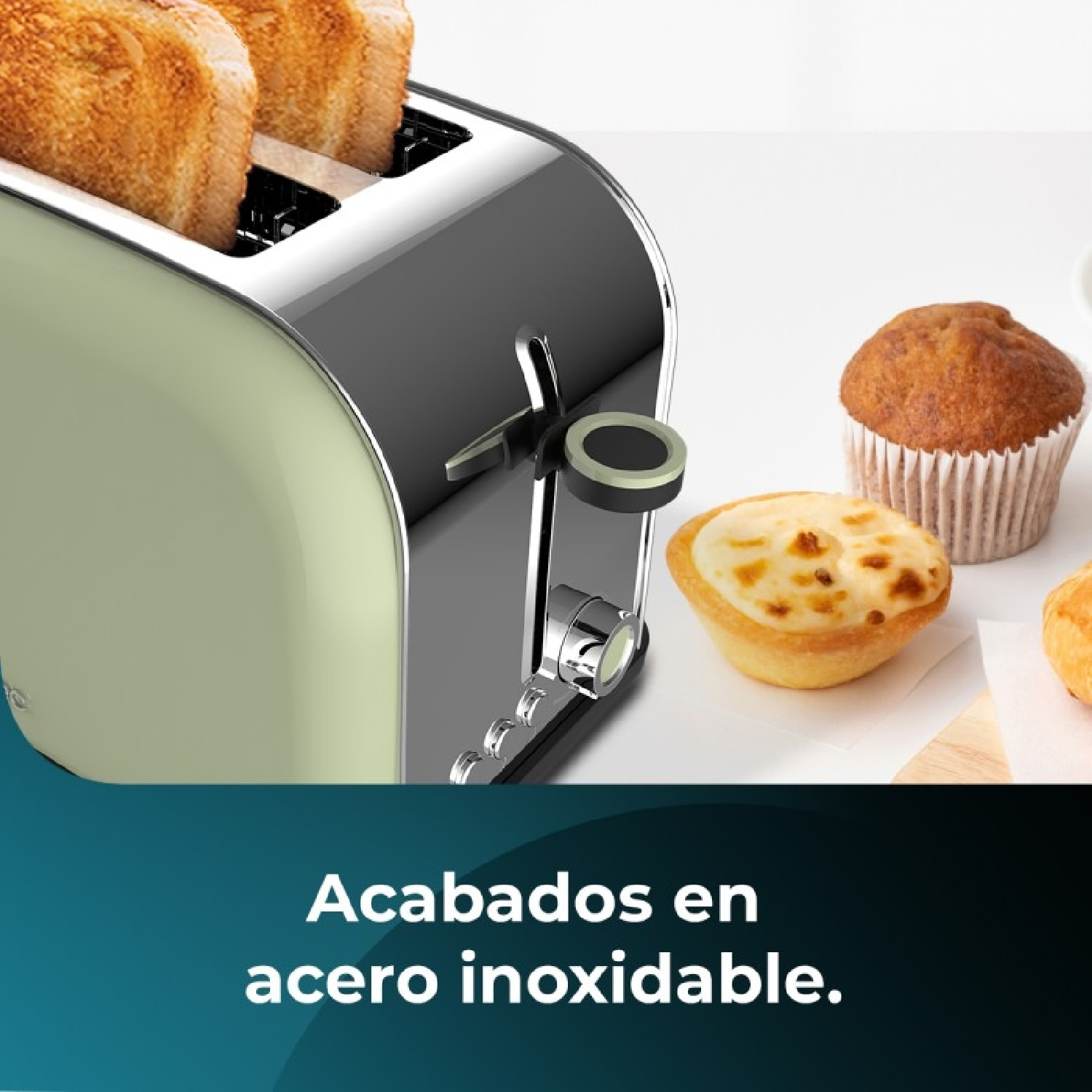 Cecotec Tostador vertical Toastin' time 850 Green 850W de Potencia Doble ranura