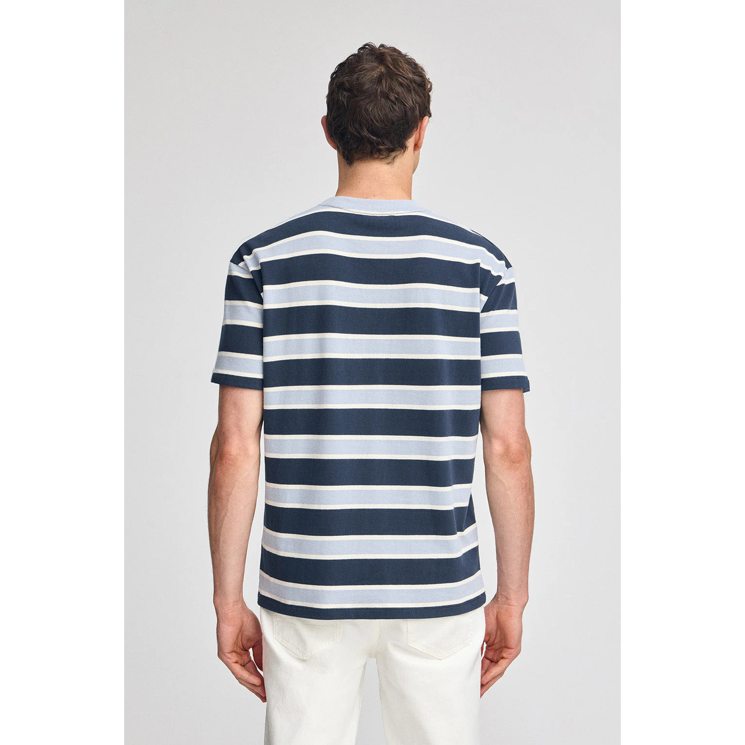 Camiseta azul de rayas con logo engomado Polo Club