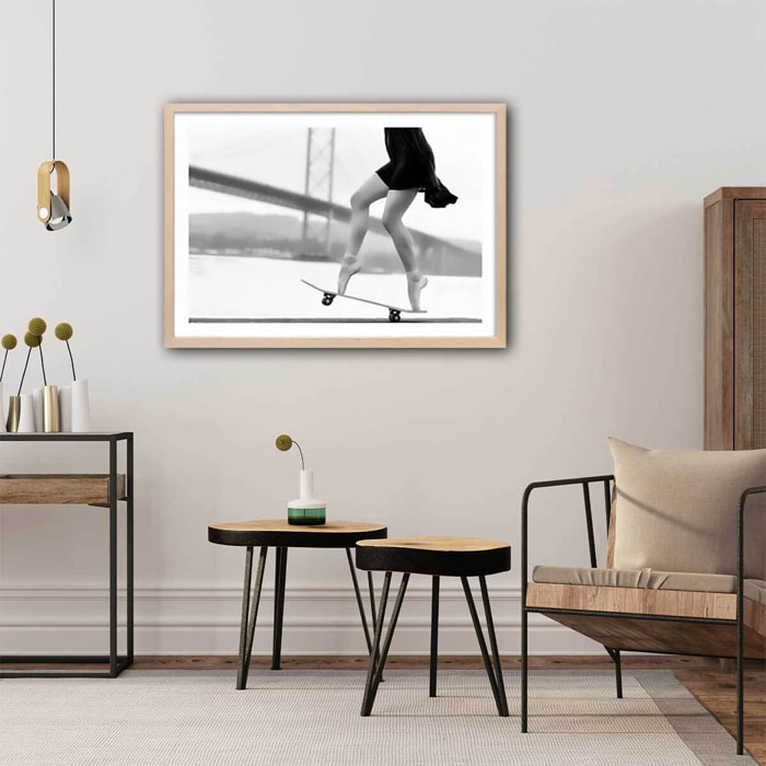 Affiche d'art skater girl - vente d' Affiche sous cadre bois