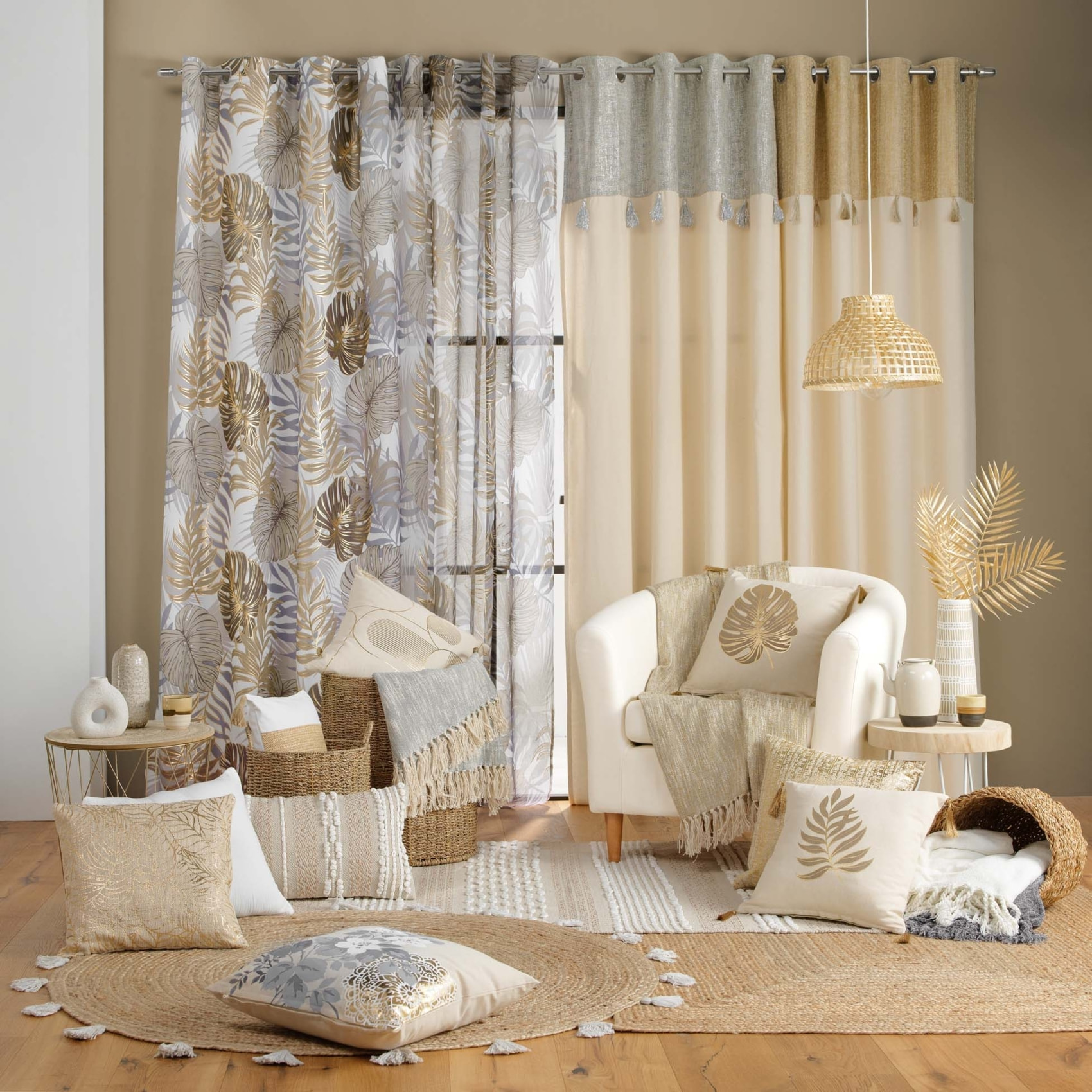 Voilage sablé au style nature dorée - Taupe