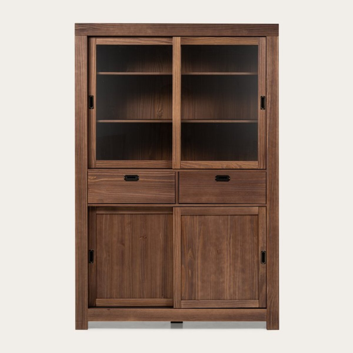 Vitrine Nador -bois massif d'araucaria-couleur kokoa 130 x 190 x 45 cm