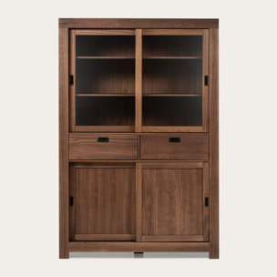 Vitrine Nador -bois massif d'araucaria-couleur kokoa 130 x 190 x 45 cm