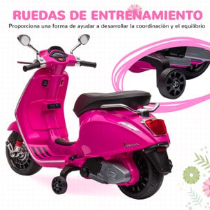 Moto Eléctrica para Niños de +3 Años con Licencia Vespa Moto de Batería para Niños 6V con USB MP3 Luz LED Radio FM Velocidad 3 km/h Carga 35 kg Rosa
