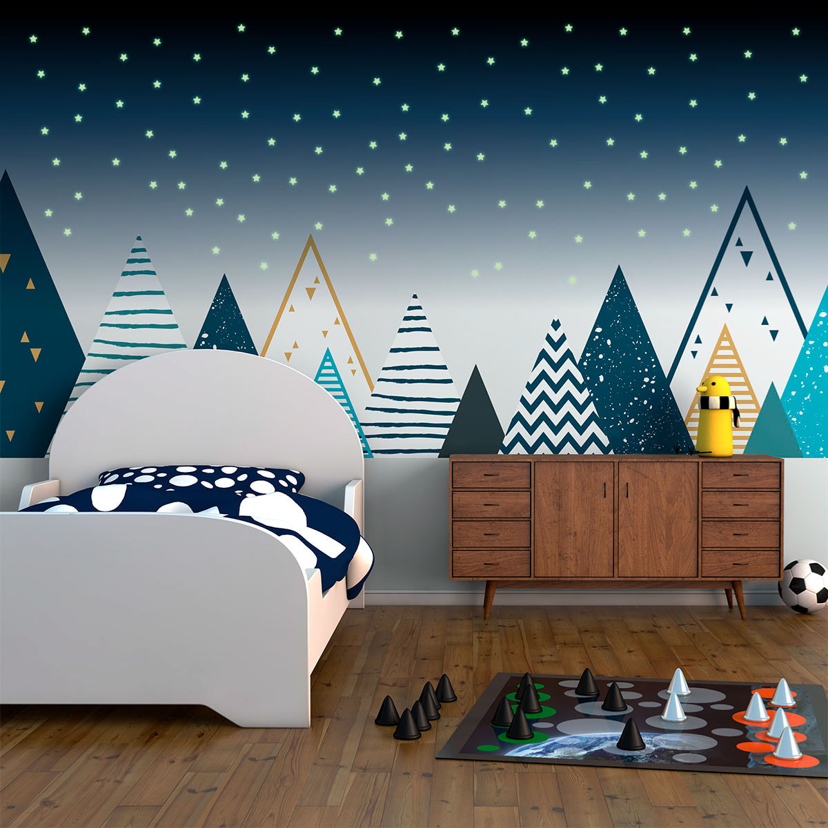 Stickers muraux enfants - Décoration chambre bébé - Autocollant Sticker mural géant enfant montagnes scandinaves MONTAGNES TIPIKA + 100 ÉTOILES PHOSPHORESCENTES