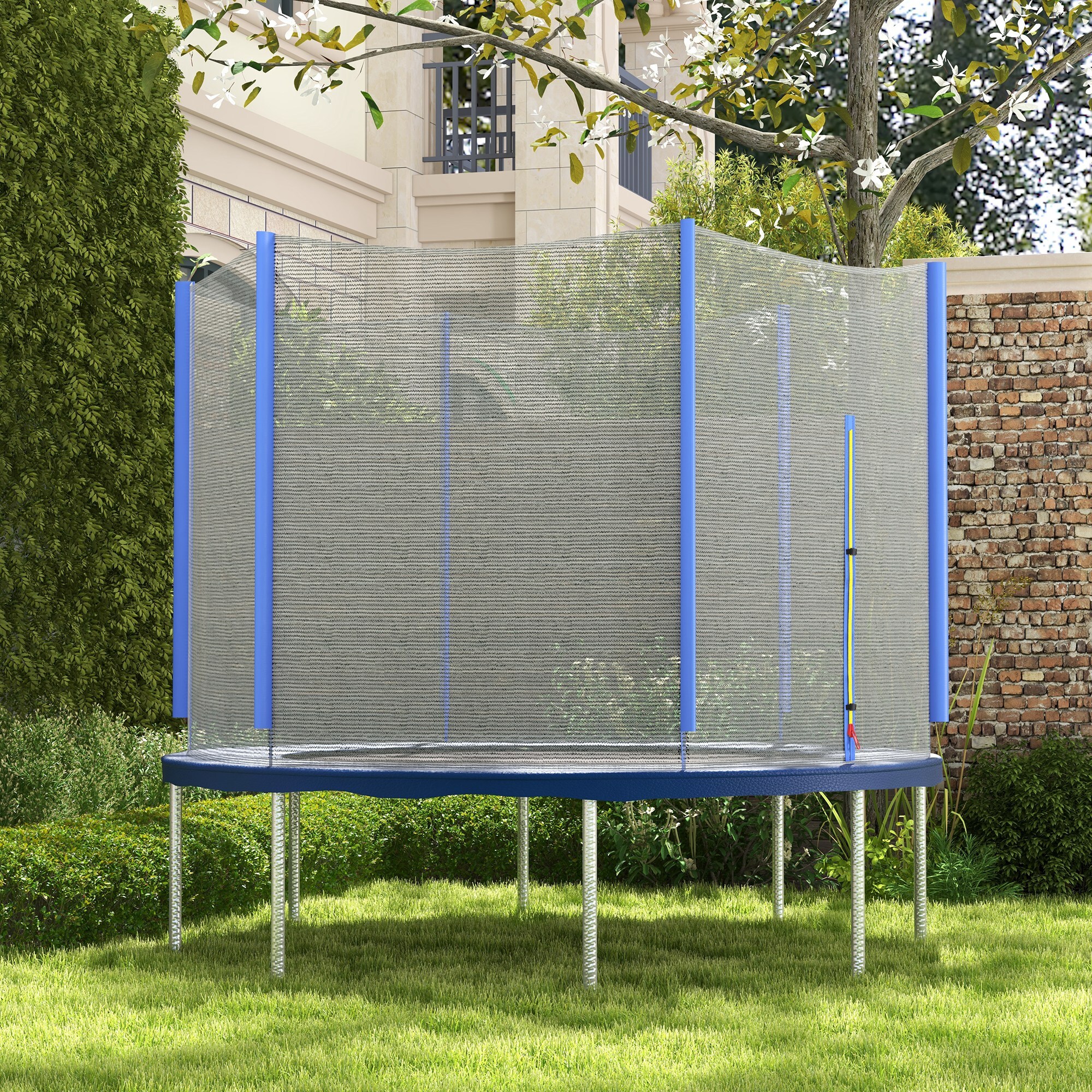 Red de Seguridad para Cama Elástica Ø305 cm Red de Trampolín Redondo para Exterior Protectora para Cama Elástica de 6 Postes Rectos Azul