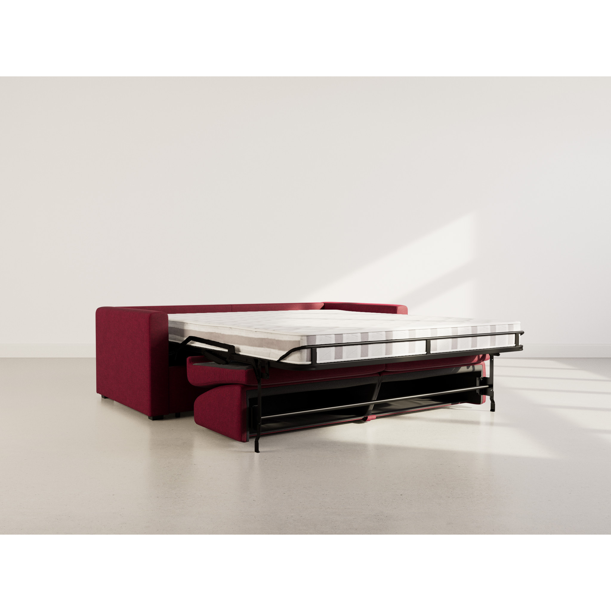 Julia - canapé lit 3 places convertible express couchage quotidien 140 cm matelas 14 cm en tissu - Prune