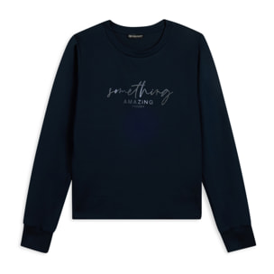 Felpa girocollo in viscosa con strass