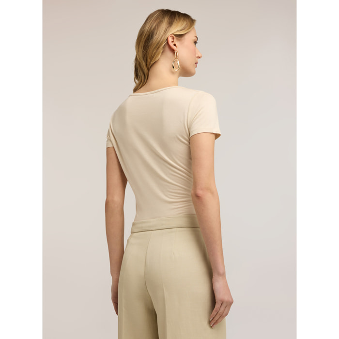 Motivi - Camiseta de jersey con drapeado - Beige
